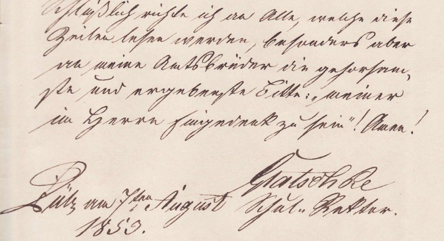 Wiadomości z kuli wieży Kościoła Wniebowzięcia NMP w Białej/Zülz z 7 sierpnia 1853r. napisane przez rektora szkoły Glatschke.